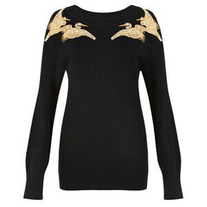 ALTUZARRA X TARGET Gold Crane Embroidered Black Sweater Elegant Minimalist XS
